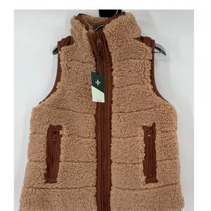 Tuckernuck Camel Leather & Ivory Shearling Reversible Beckham Vest sz M Women's
